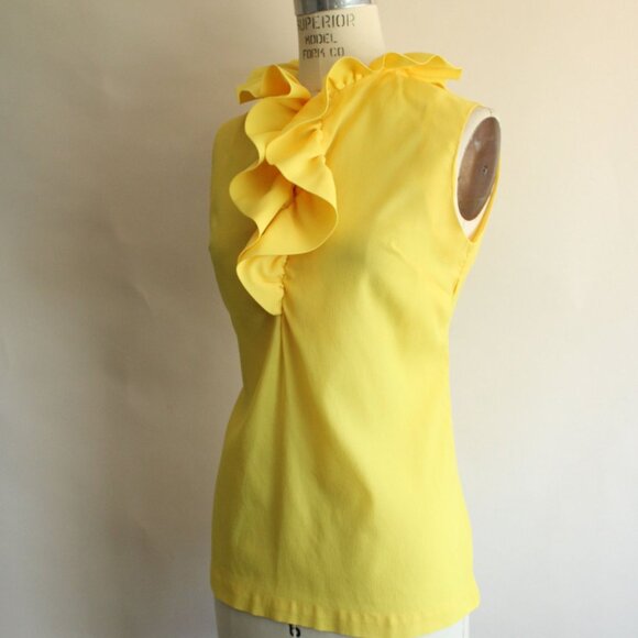 Vintage 1960s Blouse, Teddi of California Yellow Ruffle Collar Top, Zipper Back - Picture 6 of 10